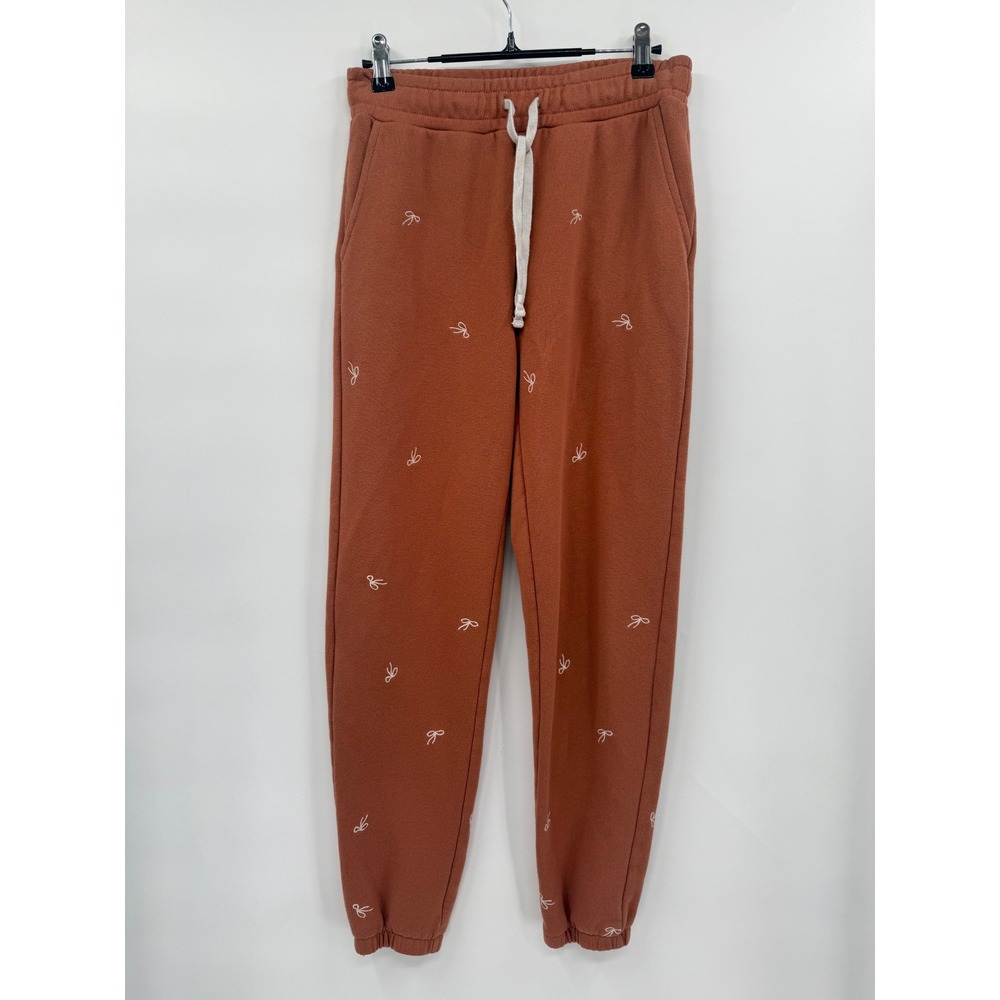Madewell XS Bow Embroidered Sweatpants Womens Orange French Terry Joggers